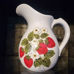 Vintage McCoy White Pitcher With Strawberry Design #7527